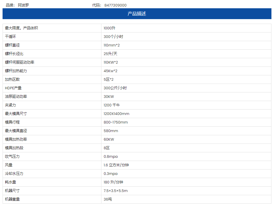 阿波羅吹塑機ABLD135